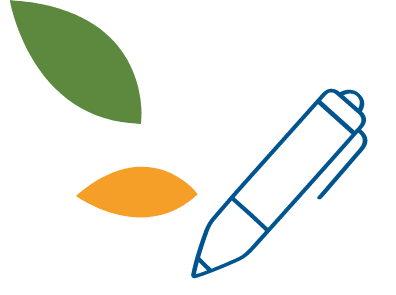 Icone Crayon avec des feuilles pour rappeler le logo de l'Ecole